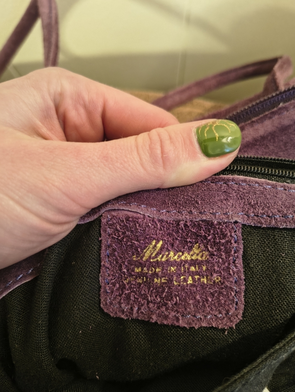 Vintage Amethyst Suede Italian Leather Shoulder Bag - Picture 5 of 6